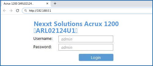 Nexxt Solutions Acrux 1200 (ARL02124U1) router default login