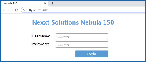 Nexxt Solutions Nebula 150 router default login