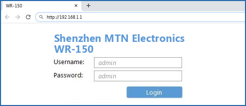 Shenzhen MTN Electronics WR-150 router default login