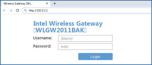 Intel Wireless Gateway (WLGW2011BAK) router default login