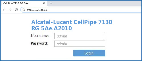 Alcatel-Lucent CellPipe 7130 RG 5Ae.A2010 router default login