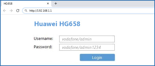 Encourage Stage triple Huawei HG658 - Default login IP, default username & password