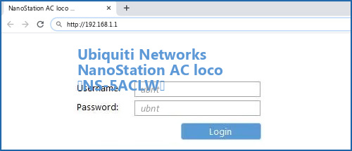 Ubiquiti Networks NanoStation AC loco (NS-5ACLW) router default login