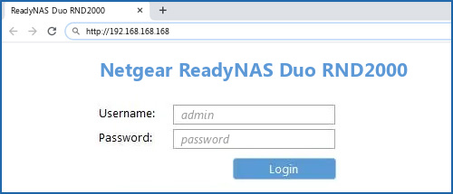 Netgear ReadyNAS Duo RND2000 router default login