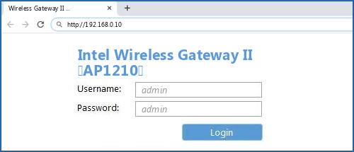 Intel Wireless Gateway II (AP1210) router default login
