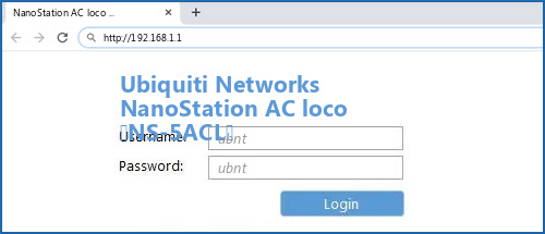 Ubiquiti Networks NanoStation AC loco (NS-5ACL) router default login
