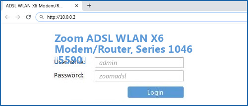 Zoom ADSL WLAN X6 Modem/Router, Series 1046 (5590) router default login