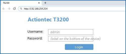 Actiontec T3200 router default login