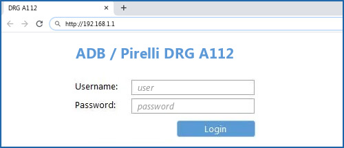 ADB / Pirelli DRG A112 router default login