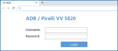 ADB / Pirelli VV 5820 router default login