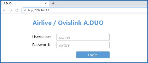 Airlive / Ovislink A.DUO router default login