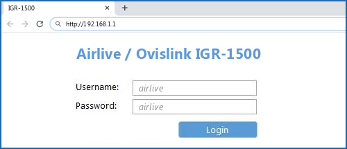 Airlive / Ovislink IGR-1500 router default login