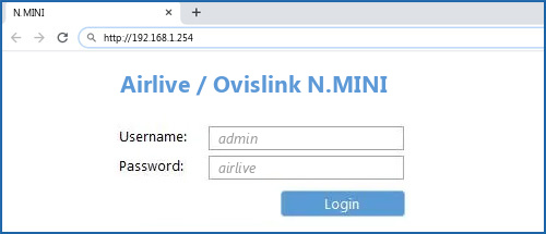 Airlive / Ovislink N.MINI router default login