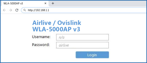 Airlive / Ovislink WLA-5000AP v3 router default login