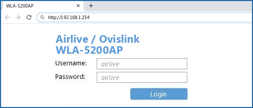 Airlive / Ovislink WLA-5200AP router default login
