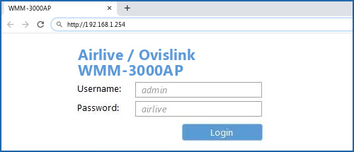 Airlive / Ovislink WMM-3000AP router default login