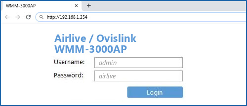 Airlive / Ovislink WMM-3000AP router default login