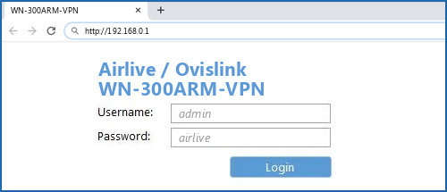 Airlive / Ovislink WN-300ARM-VPN router default login