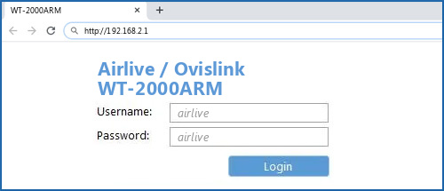Airlive / Ovislink WT-2000ARM router default login