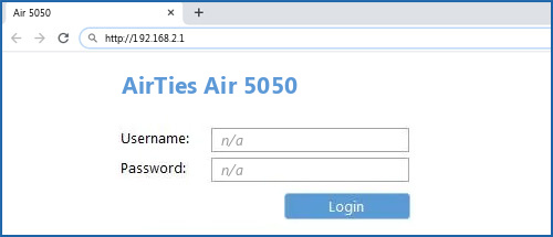 AirTies Air 5050 router default login