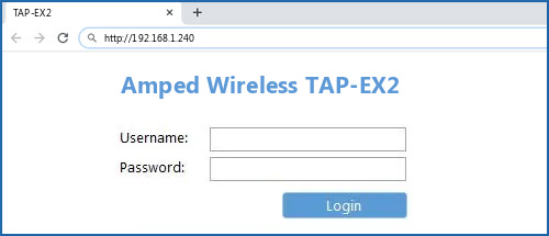 Amped Wireless TAP-EX2 router default login