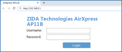 ZIDA Technologies AirXpress AP11B router default login
