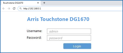 Arris Touchstone DG1670 router default login