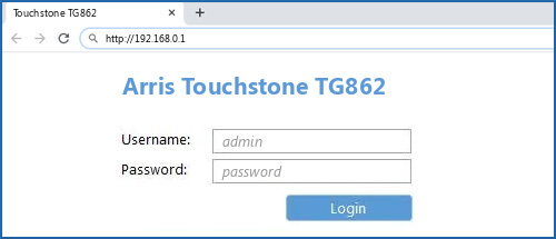 Arris Touchstone TG862 router default login