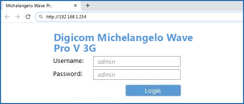 Digicom Michelangelo Wave Pro V 3G router default login