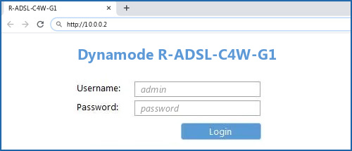 Dynamode R-ADSL-C4W-G1 router default login