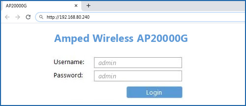 Amped Wireless AP20000G router default login