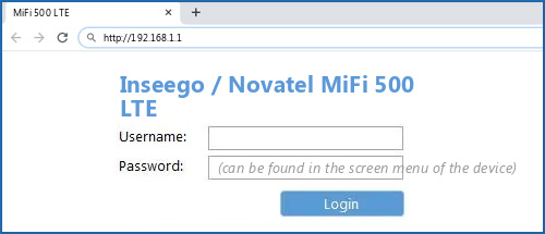 Inseego / Novatel MiFi 500 LTE router default login
