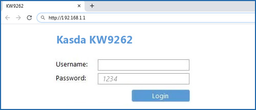 Kasda KW9262 router default login