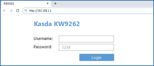 Kasda KW9262 router default login