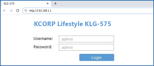 KCORP Lifestyle KLG-575 router default login