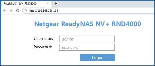 Netgear ReadyNAS NV+ RND4000 router default login