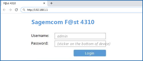 Sagemcom F@st 4310 router default login