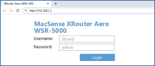 MacSense XRouter Aero WSR-5000 router default login