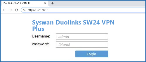 Syswan Duolinks SW24 VPN Plus router default login