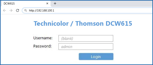 Technicolor / Thomson DCW615 router default login