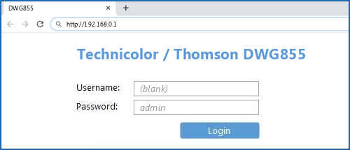 Technicolor / Thomson DWG855 router default login