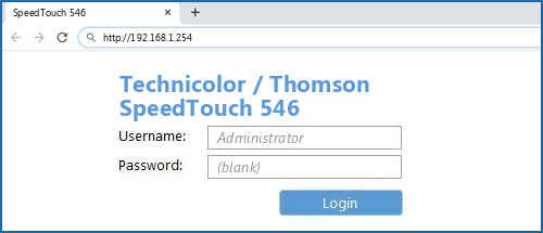 Technicolor / Thomson SpeedTouch 546 router default login