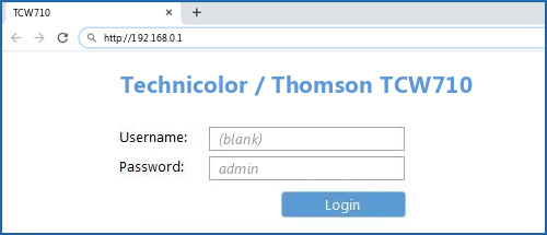 Technicolor / Thomson TCW710 router default login
