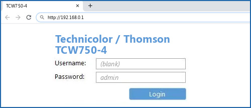 Technicolor / Thomson TCW750-4 router default login