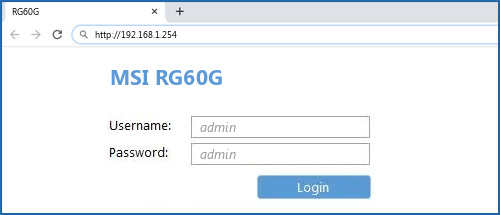 MSI RG60G router default login