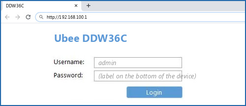 Ubee DDW36C router default login