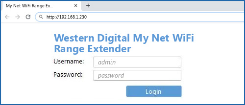 Western Digital My Net WiFi Range Extender router default login