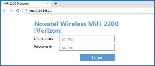 Novatel Wireless MiFi 2200 (Verizon) router default login