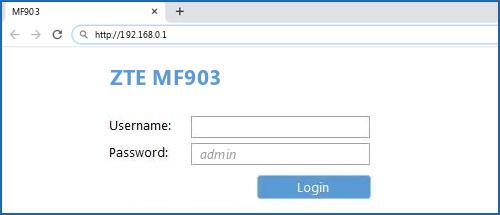 ZTE MF903 router default login