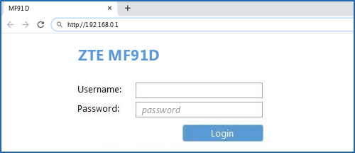 ZTE MF91D router default login